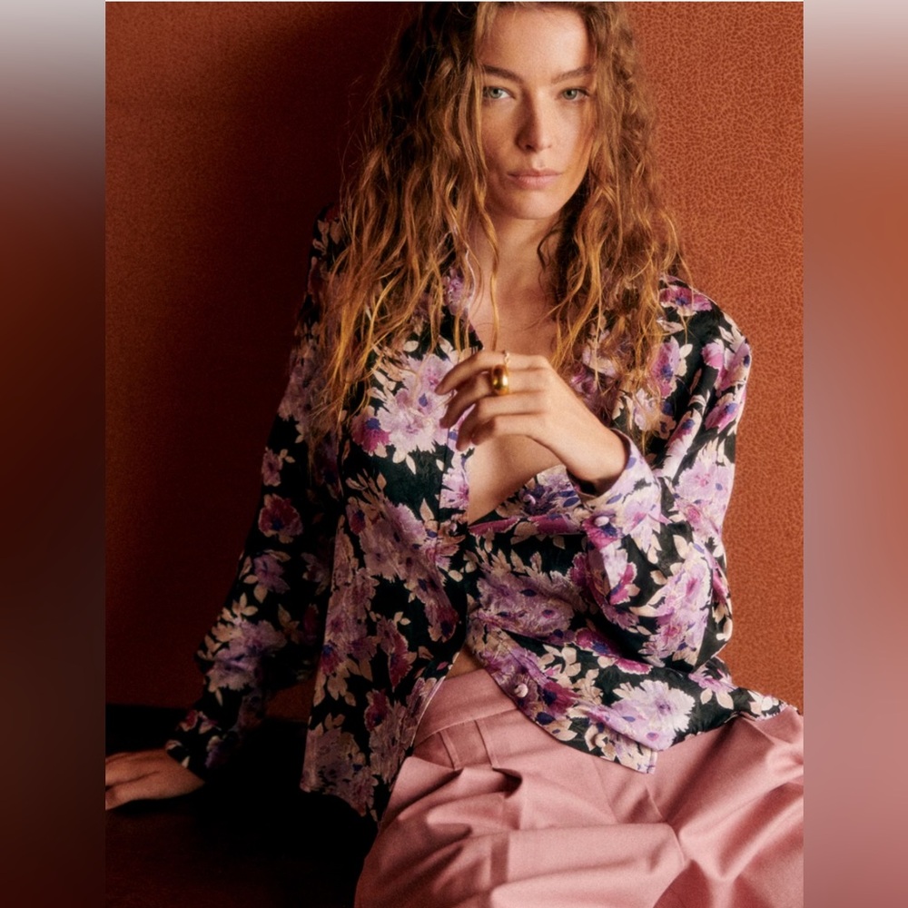 Sézane Anne Chemise Purple Florals